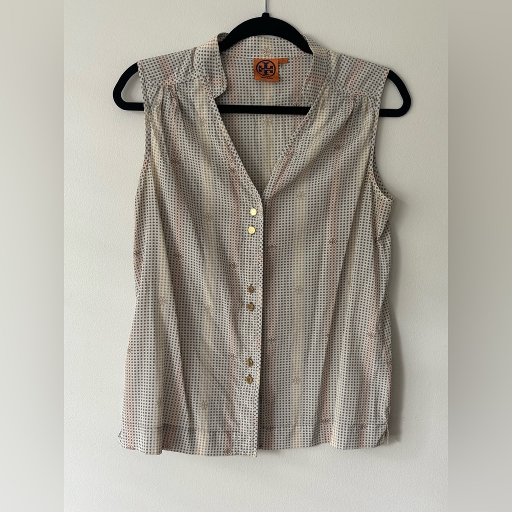 Tory Burch Tan Button Down Shirt Notched Collar